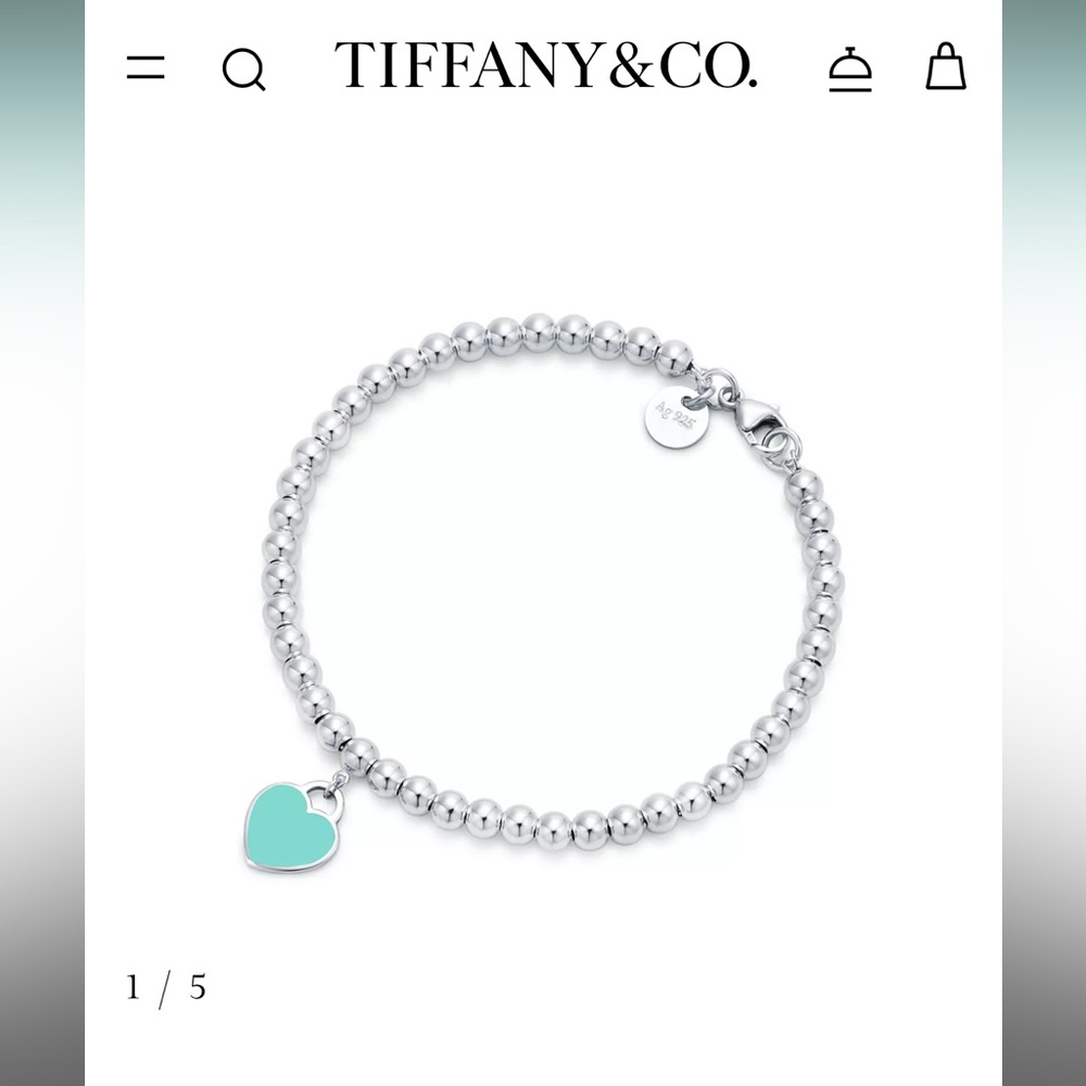 Return to Tiffany Tiffany Blue Heart Tag Bead Bracelet in Sterling Silver 4mm